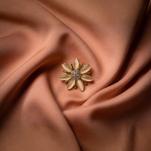Gold-Tone Cat_s Eye Sunflower Brooch