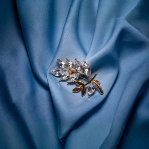 Gold-Tone Crystal Leaf Spray Brooch