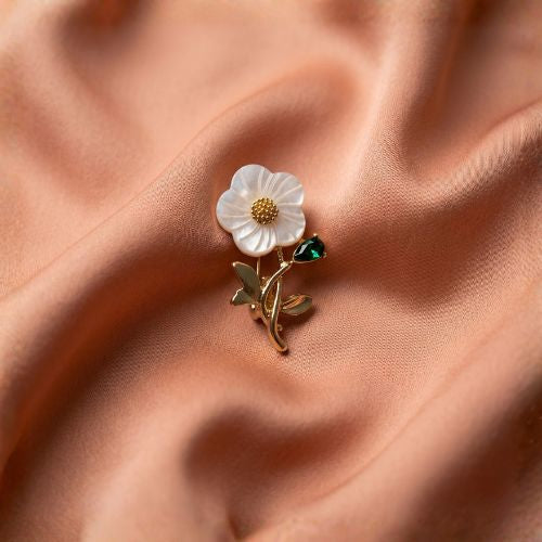 Gold-Tone White Camellia Flower Brooch