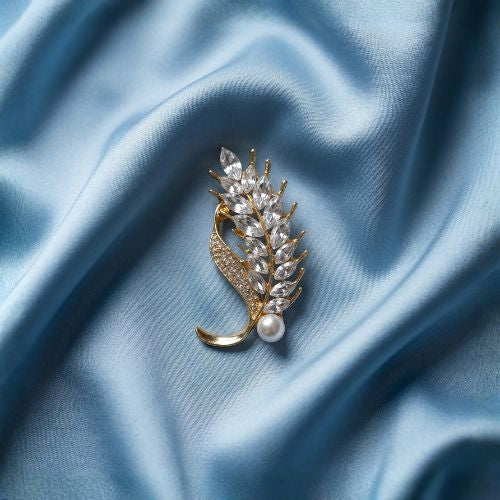 Gold-Tone Crystal Wheat Ear Brooch