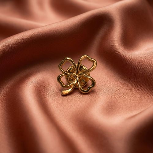 Gold-Tone Open-Work Four-Leaf Clover Lapel Pin Brooch