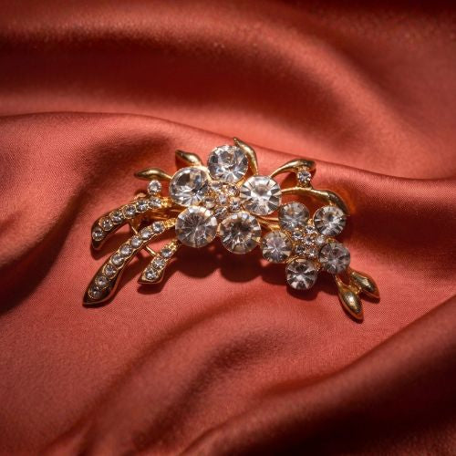 Floral diamante crystal brooch pin