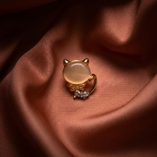 Gold-Tone Cat_s Eye Kitten Brooch