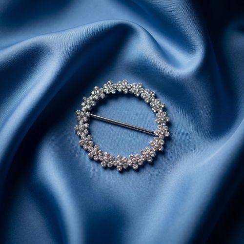 Silver-Tone Crystal Floral Circle Wreath Brooch
