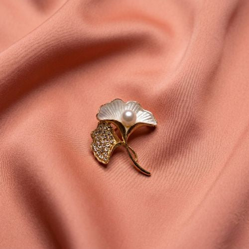 Gold-Tone Ginkgo Biloba Leaf Brooch