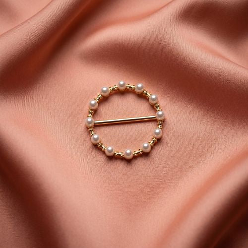 Gold-Tone Faux Pearl Circle Wreath Brooch