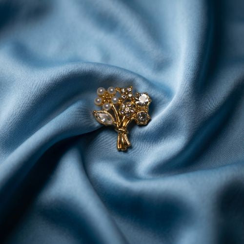 Gold-Tone Mixed Floral Bouquet Brooch