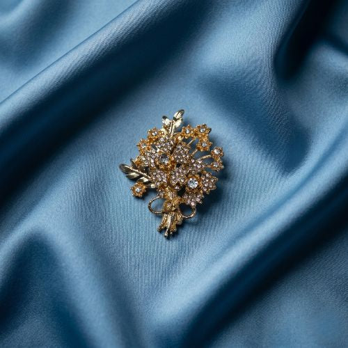 Gold-Tone Crystal Floral Bouquet Brooch