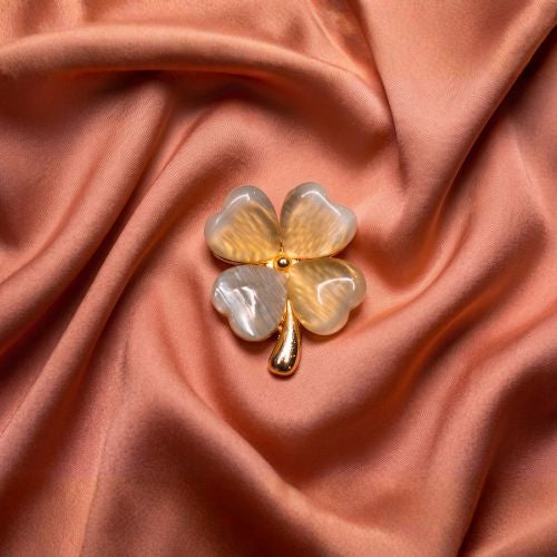 Champagne 4 leaf Clover Brooch Pin