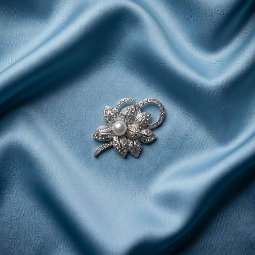Silver-Tone Floral Bloom Brooch