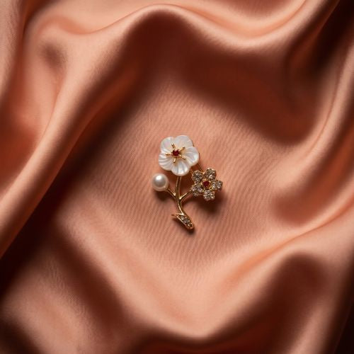 Gold-Tone Mixed Floral Brooch