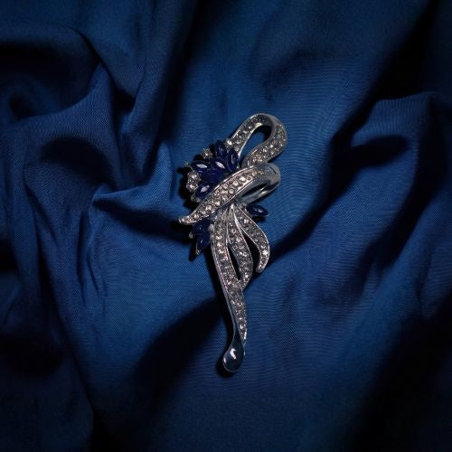 Silver-Tone Ribbon Spray Brooch