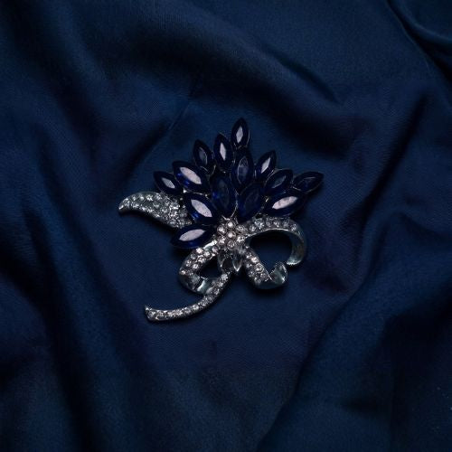 Silver-Tone Sapphire Blue Crystal Floral Bouquet Brooch